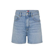 Light blue high-waisted denim shorts with front pockets and button closure by Tommy Hilfiger