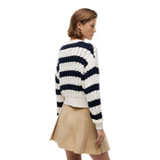 Tommy Hilfiger Pull en maille côtelée à rayures bleu marine et blanches en coton biologique bleu pour femme