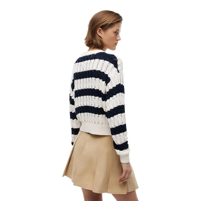 Tommy Hilfiger Pull en maille côtelée à rayures bleu marine et blanches en coton biologique bleu pour femme