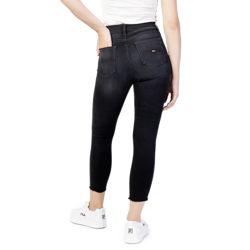 Jean skinny noir taille haute Tommy Hilfiger Jean en denim de coton pour femme, délavage délavé et ourlets effilochés