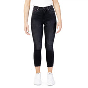 Tommy Hilfiger Jean en denim de coton noir pour femme, taille haute, coupe skinny, délavage délavé et ourlets effilochés