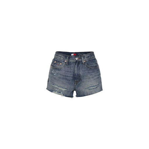 Tommy Hilfiger Short en jean pour femme en coton biologique bleu avec ourlets effilochés et effet usé et cinq poches