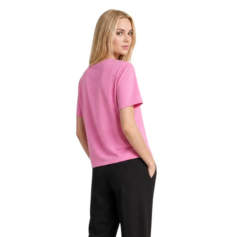 Tommy Hilfiger women fuchsia short-sleeved organic cotton t shirt with a simple round neckline