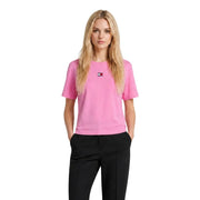Pink tommy hilfiger women short-sleeved organic cotton t shirt with a small logo on the left chest