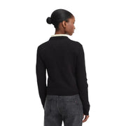 Tommy Hilfiger Pull à manches longues en maille de coton biologique noir pour femme, avec col côtelé crème