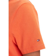 Tommy Hilfiger women orange organic cotton t-shirt with short sleeves and small embroidered logo on the sleeve