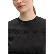 Tommy Hilfiger women’s black organic cotton sweatshirt with embossed logo and quilted paneling