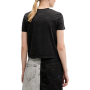 Tommy Hilfiger women organic cotton black short-sleeved crop t-shirt with subtle triangular seam detail at neckline