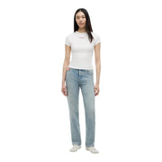 White short-sleeved fitted t-shirt with small embroidered logo made of organic cotton by Tommy Hilfiger women collection