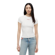 Tommy Hilfiger women organic cotton short white t shirt with subtle red embroidered logo on the chest