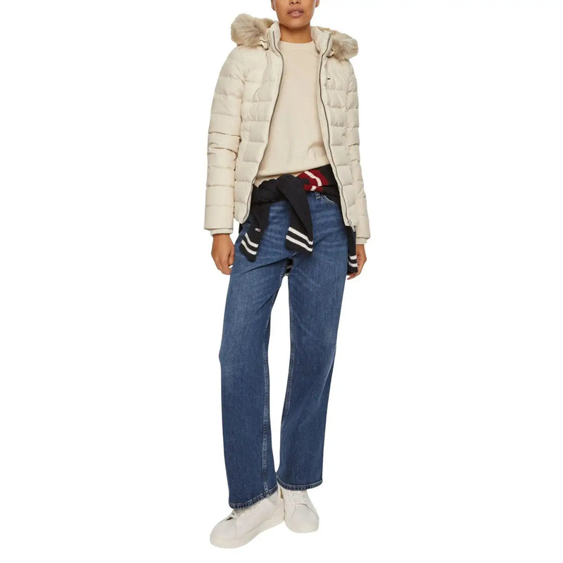Tommy Hilfiger Doudoune matelassée beige en polyester pour femme, avec capuche doublée de fourrure, idéale pour l'hiver
