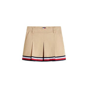 Tommy Hilfiger women beige organic cotton mini skirt with pleats and navy white red striped hem