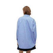 Tommy Hilfiger women striped organic cotton long shirt in blue and white vertical stripes with long sleeves and buttons