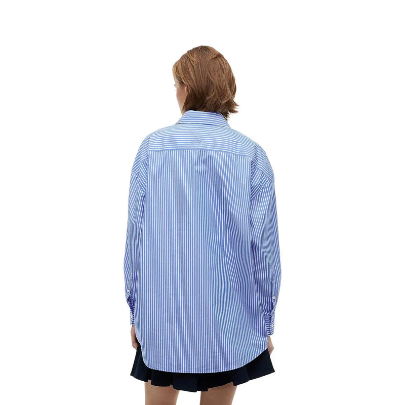 Tommy Hilfiger women striped organic cotton long shirt in blue and white vertical stripes with long sleeves and buttons