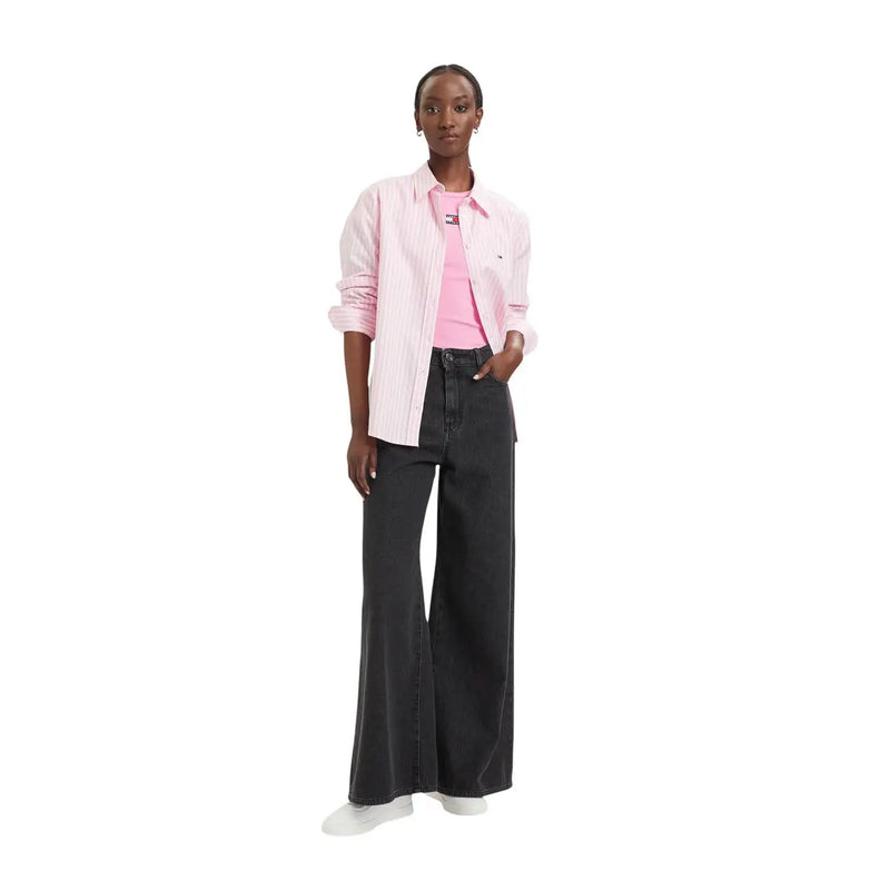 Tommy Hilfiger women striped pink organic cotton button-up shirt featuring a classic design and breathable fabric