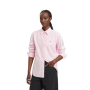 Tommy Hilfiger women striped pink and white button-down organic cotton shirt with small logo on left chest