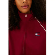 Tommy Hilfiger women sweatshirt bordeaux zip turtleneck maroon zip-up jacket with white piping and logo patch