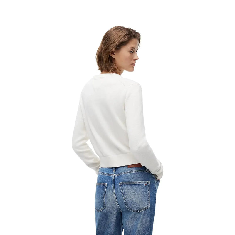 White long-sleeved knit sweatshirt for women made of organic cotton by Tommy Hilfiger