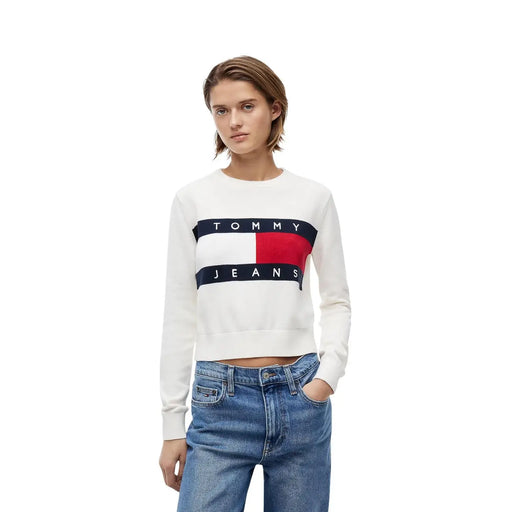 Sweat-shirt Tommy Jeans blanc avec logo rouge, blanc et marine audacieux, en coton biologique pour femme. Tommy Hilfiger