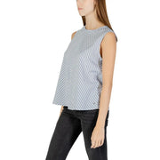 Tommy Hilfiger femmes tank top en coton bleu clair et blanc, sans manches et à rayures diagonales