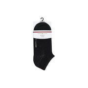 Tommy Hilfiger Chaussettes courtes noires en coton pour femme, lot de deux paires, avec étiquette rayée rouge et blanche signature 701233234
