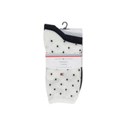 Tommy Hilfiger Chaussettes blanches en coton mélangé pour femme, à pois blancs et bordure noire, dans un emballage de marque, taille S