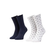 Tommy Hilfiger Ensemble de sous-vêtements pour femme en coton mélangé blanc, taille S, avec chaussettes basses à pois bleu marine et blancs.