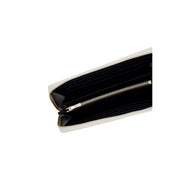 Tommy Hilfiger Portefeuille femme zippé en cuir blanc crème avec fermeture éclair dorée et doublure intérieure noire