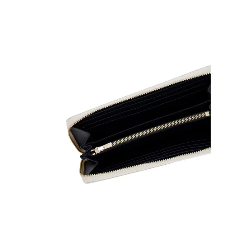 Tommy Hilfiger Portefeuille femme zippé en cuir blanc crème avec fermeture éclair dorée et doublure intérieure noire