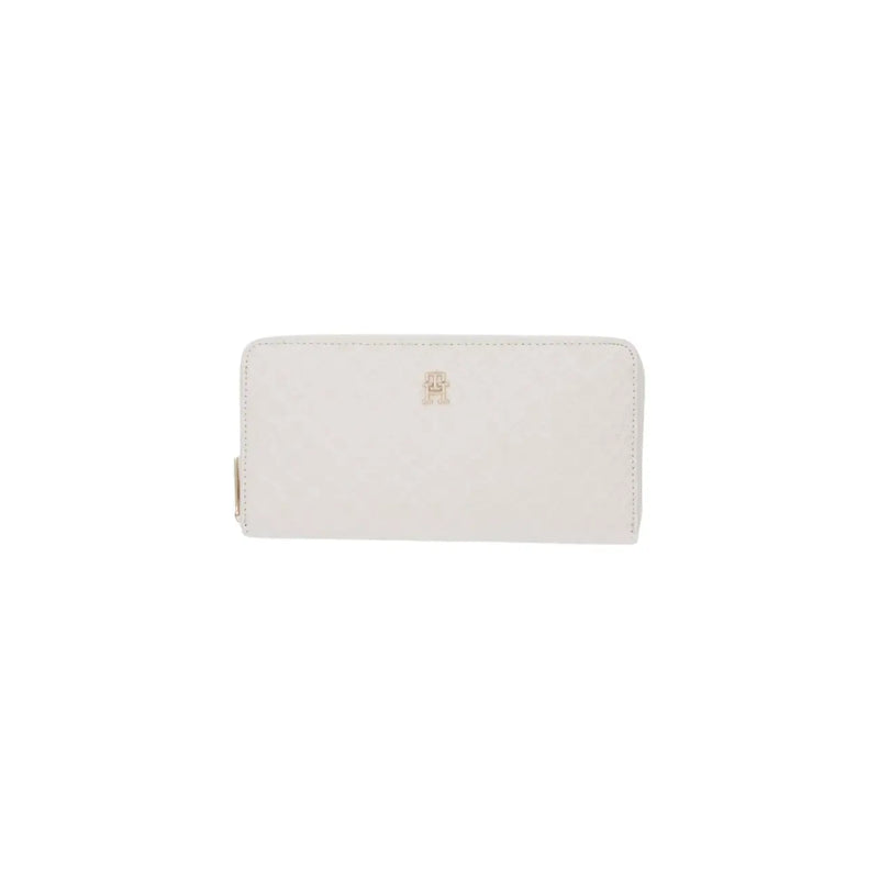 cuir blanc Tommy Hilfiger Portefeuille femme en polyuréthane avec fermeture éclair et logo discret doré sur le devant