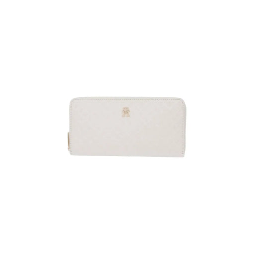 cuir blanc Tommy Hilfiger Portefeuille femme en polyuréthane avec fermeture éclair et logo discret doré sur le devant