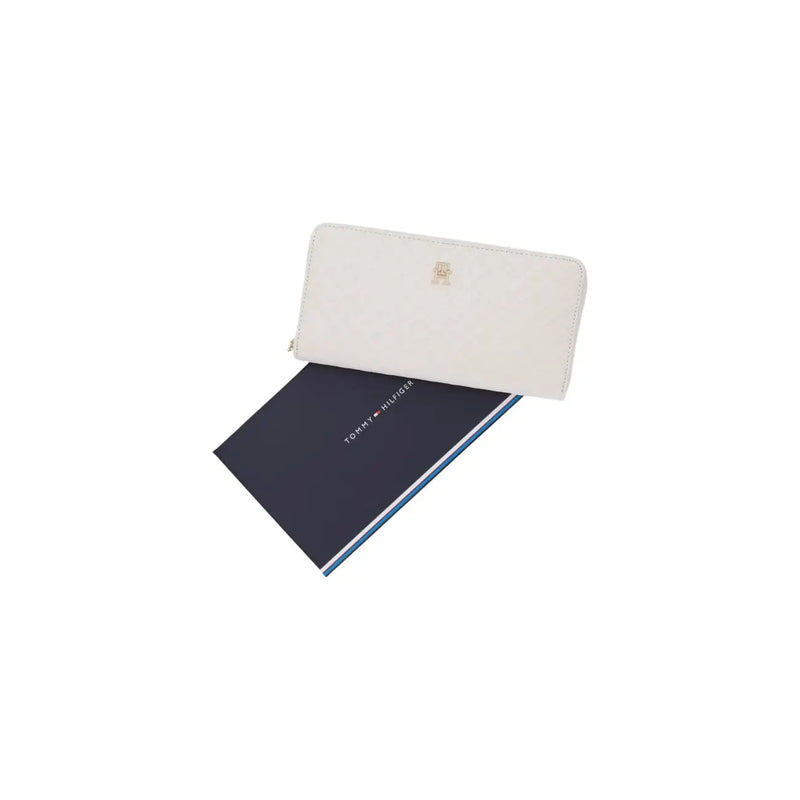 Tommy Hilfiger Portefeuille femme zippé en cuir blanc avec logo doré en polyuréthane L2cm