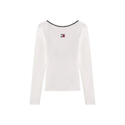 Tommy Hilfiger women white long sleeve organic cotton t-shirt with black neckline trim and small embroidered logo on chest