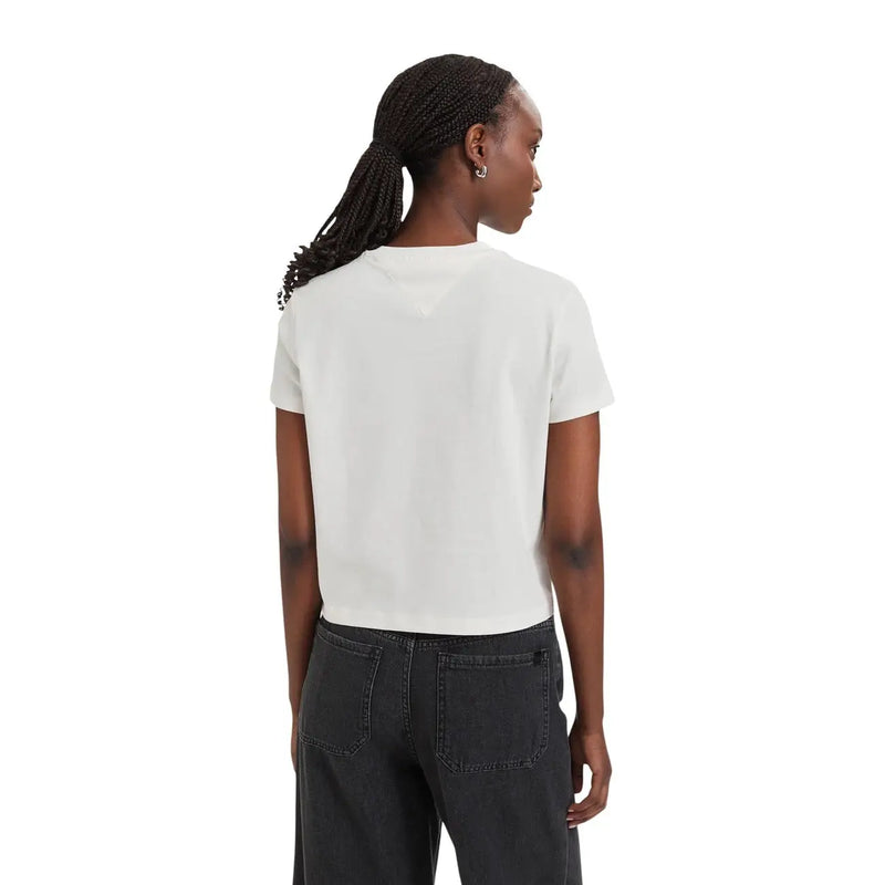 White short-sleeved organic cotton t shirt with crew neckline and minimalist design by Tommy Hilfiger women