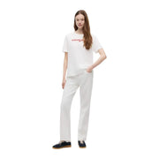 Tommy Hilfiger T-shirt court blanc en coton biologique pour femme, avec logo rouge brodé sur le devant