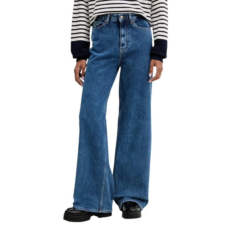 Tommy Hilfiger Jean à jambes larges pour femme en denim bleu clair taille haute avec coutures classiques en coton