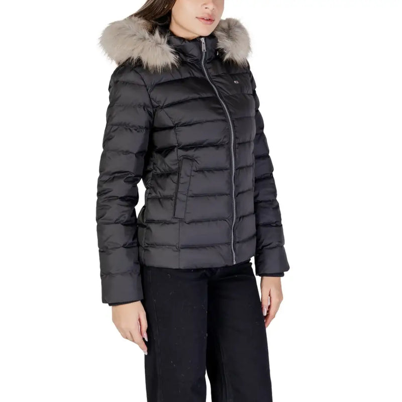 Black puffer jacket with fur-lined hood from Tommy Hilfiger Womens collection