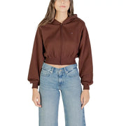 Tommy Hilfiger womens brown cropped zip-up hoodie with chest logo