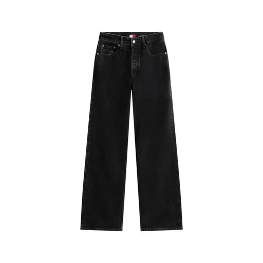 Tommy Hilfiger women’s black wide-leg organic cotton jeans with classic five-pocket design and brand tag at waistband