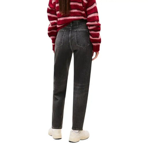 Tommy Hilfiger Jean noir en coton biologique pour femme, taille haute, coupe droite