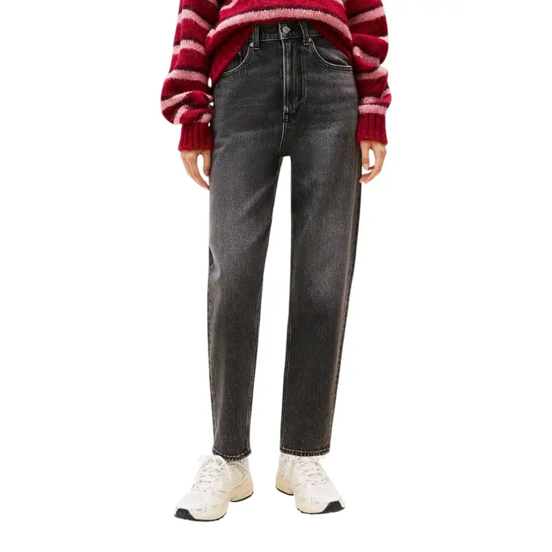 Tommy Hilfiger Jean en denim gris foncé taille haute pour femme, coupe droite