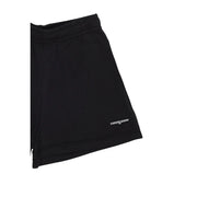 Tommy Hilfiger women’s black organic cotton shorts with soft elastic waistband and subtle white embroidery on lower leg