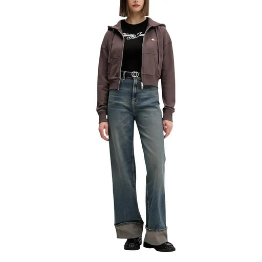 Tommy Hilfiger women’s brown zip-up hoodie with embroidered logo