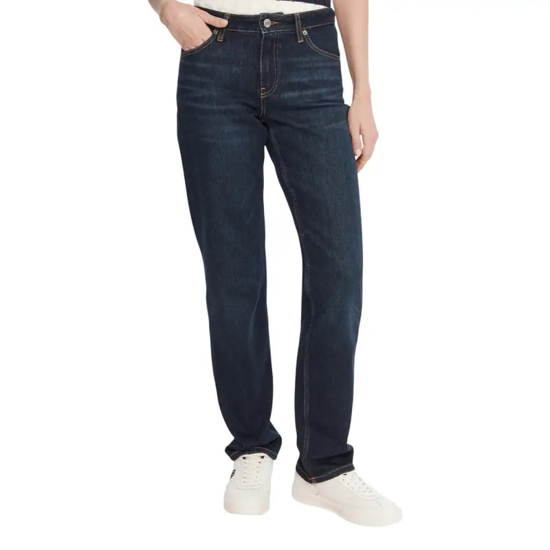 Tommy hilfiger women’s blue organic cotton jeans in dark indigo with straight-leg cut and classic five-pocket design