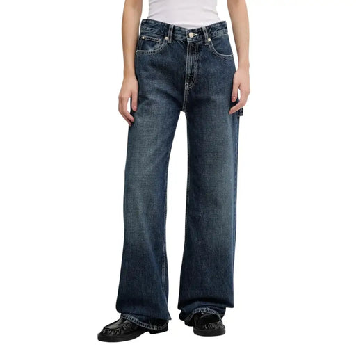 Tommy Hilfiger Jean bleu en coton biologique pour femme, taille haute et jambes larges