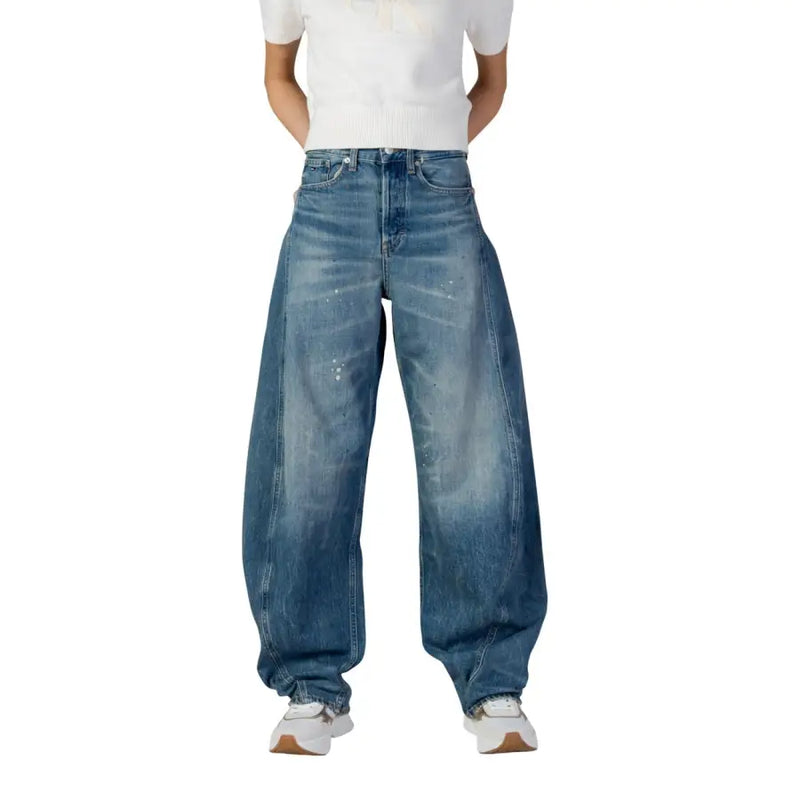 Tommy Hilfiger Jean bleu en coton biologique pour femme, taille haute et jambes larges