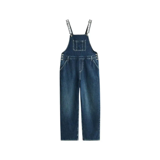 Tommy hilfiger women’s blue organic cotton jumpsuit in dark blue denim with adjustable straps and front pocket