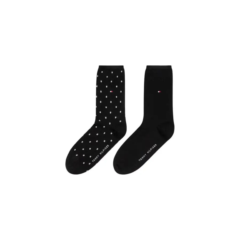 Tommy Hilfiger women’s cotton blend printed socks: black with white polka dots and solid black logo