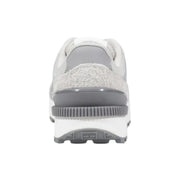 Tommy Hilfiger women’s grey leather sneakers with gray and white textured fuzzy midsection and layered rubber sole