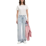 Tommy Hilfiger women’s light blue ripped jeans in light-wash denim with wide-leg fit and classic five-pocket design